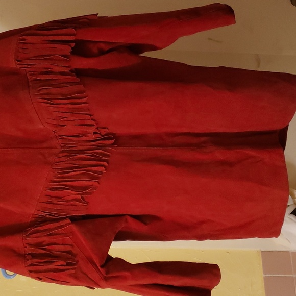 Vintage Avon Fashions Red Fringed Suede 80s 90s Leather Collar Jacket ❤ - Picture 7 of 14